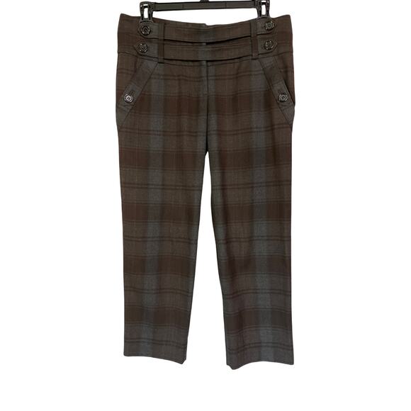 Anthropologie Cartonnier Cropped Plaid Pants Brown Gray Button Detail Women’s 4S - Picture 1 of 8